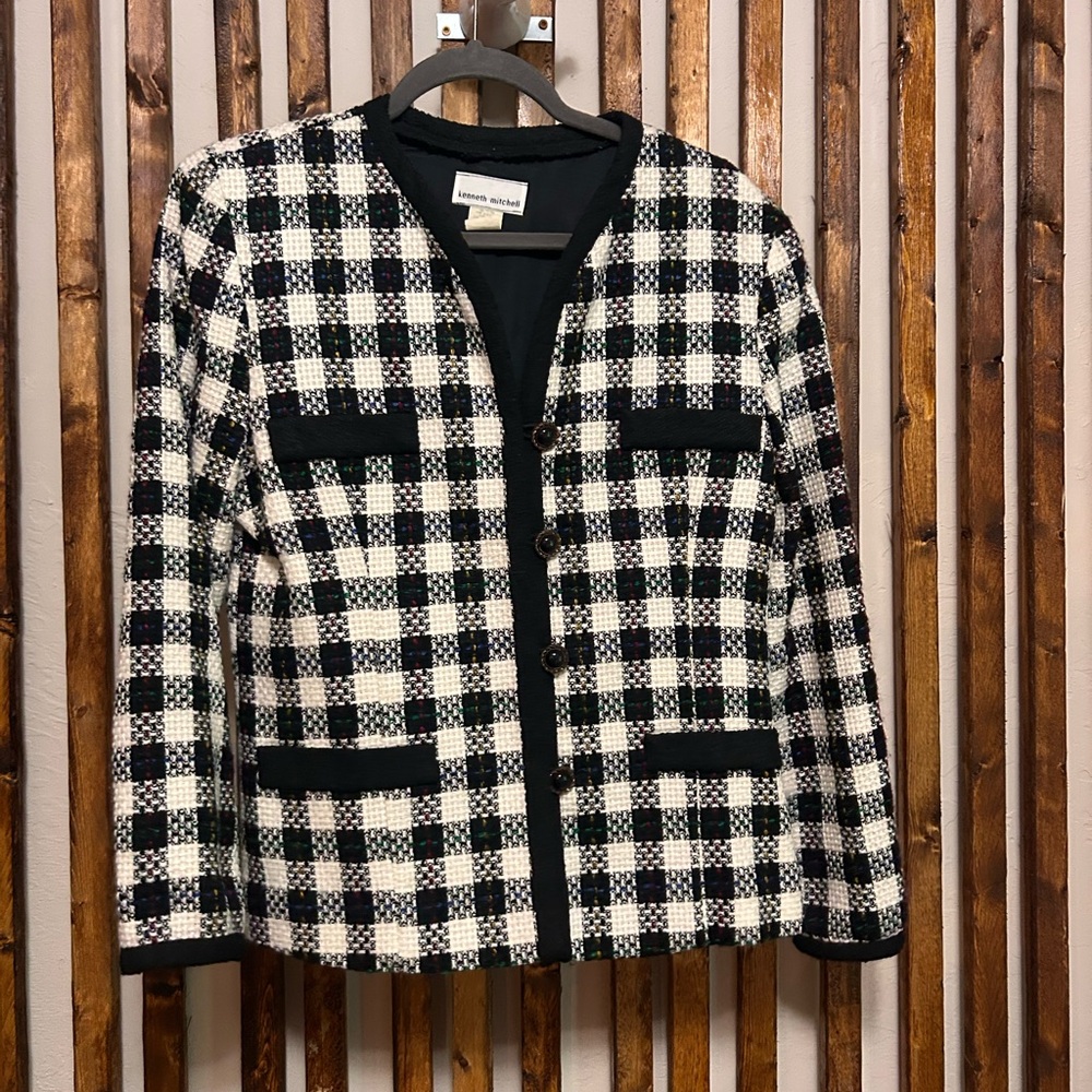 Vintage Checkered Blazer in Black and White